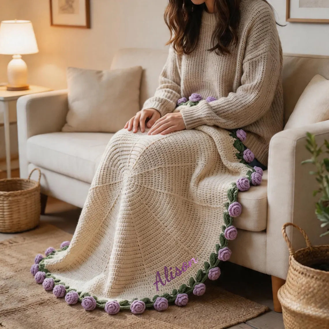 custom crochet rose blanket