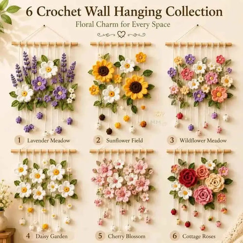 Handcrafted crochet flower wall hanging decor with vibrant floral patterns for cozy home ambiance