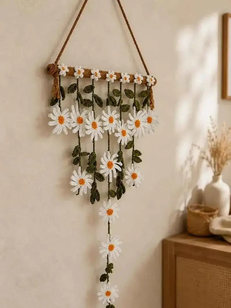 Crochet Flower Wall Hanging Lavender Daisy Sunflower Tulip Cherry Blossom Rose